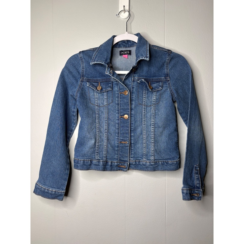 Childrens Place Girls Denim Jacket Medium Wash Blue Heart Buttons‎ Size L 10 12